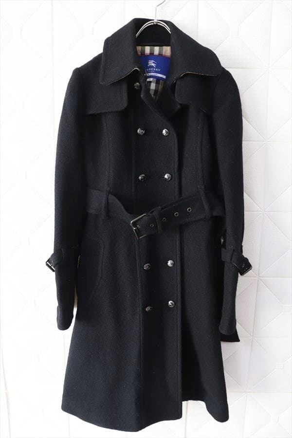 バーバリーブルーレーベル 裏ノバチェック ウールコート 38 黒