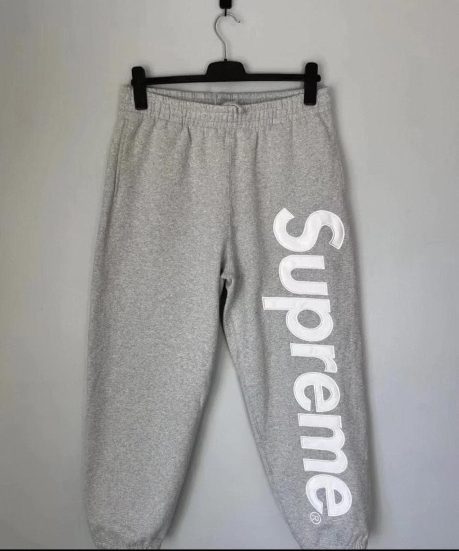 シュプリーム サテン アップリケ スウェットパンツ グレー Sサイズ