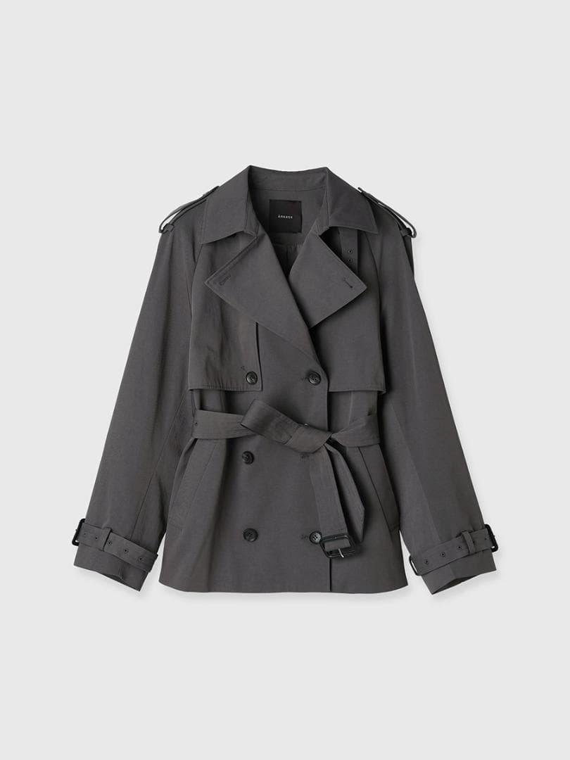 M 即日発送 新品 anuans ハーフオーバートレンチコート チャコールグレー