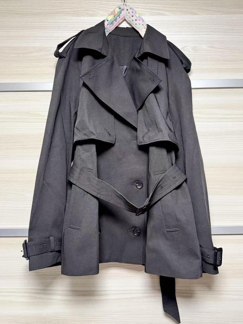 M 即日発送 新品 anuans ハーフオーバートレンチコート チャコールグレー