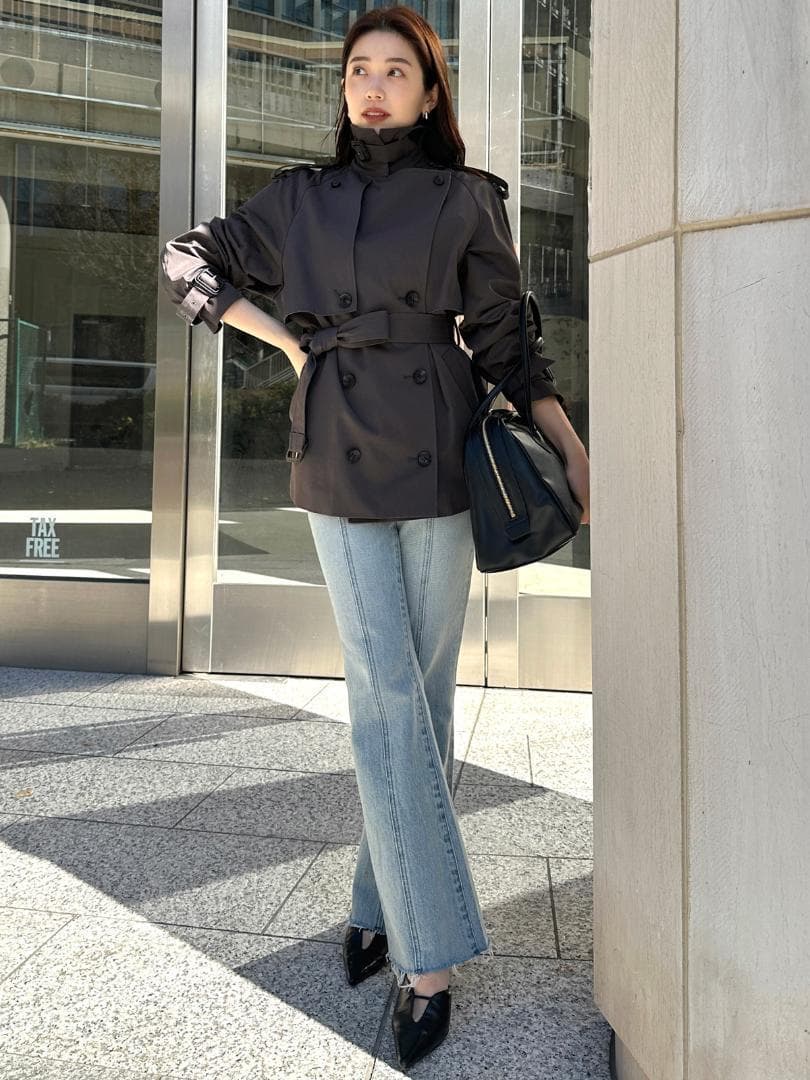 M 即日発送 新品 anuans ハーフオーバートレンチコート チャコールグレー