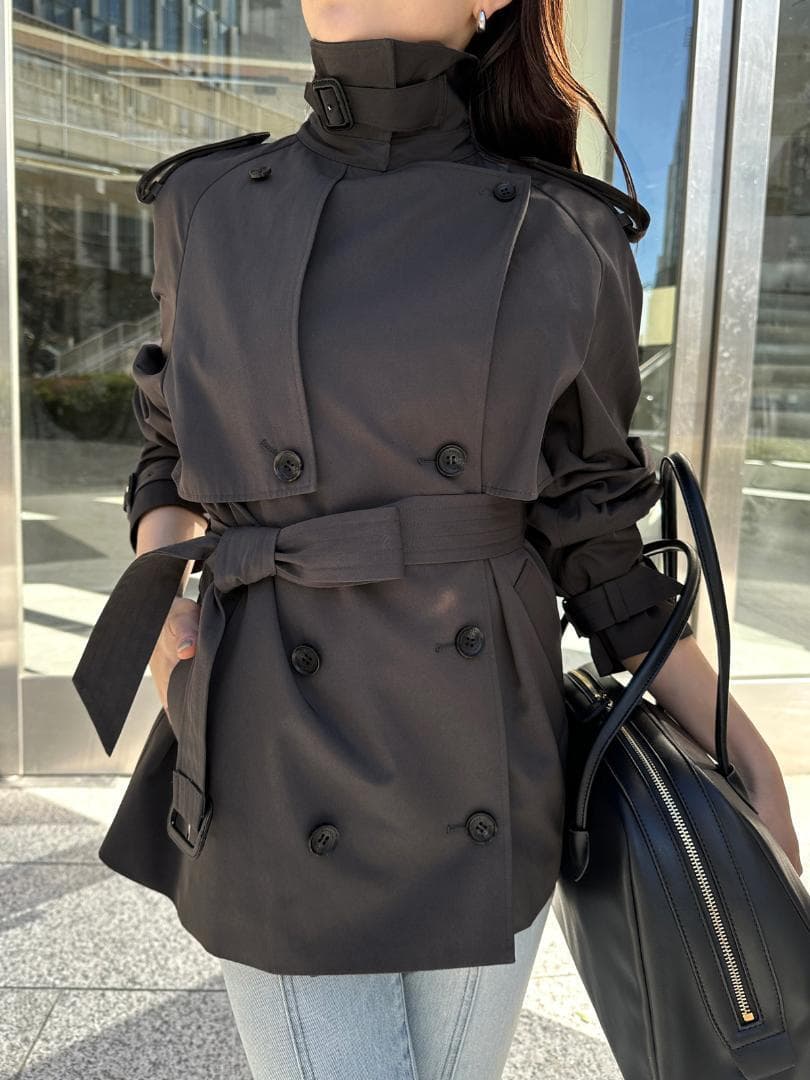 M 即日発送 新品 anuans ハーフオーバートレンチコート チャコールグレー