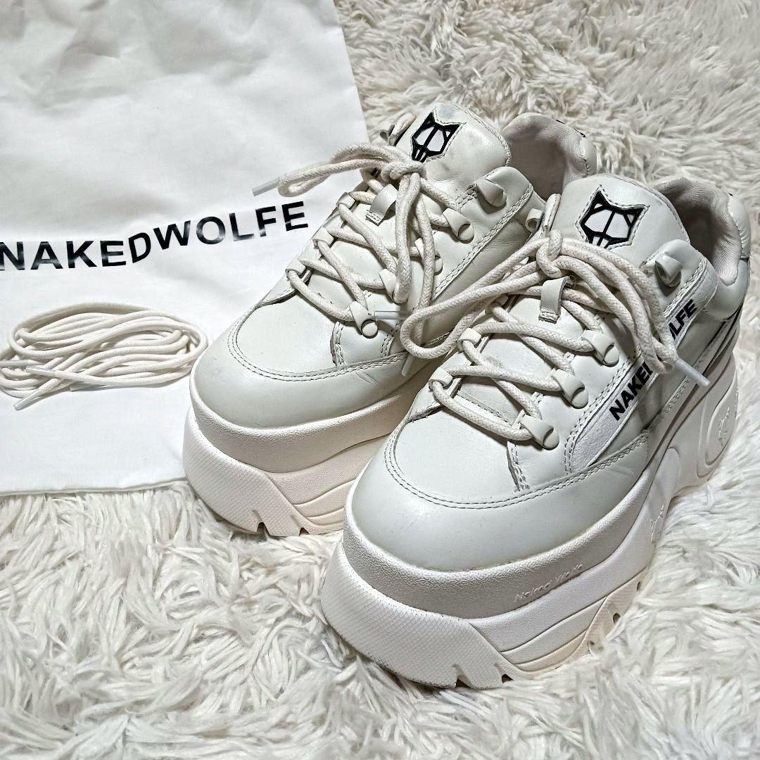 Naked Wolfe　ホワイトプラットフォームスニーカー　厚底　保存袋付　37