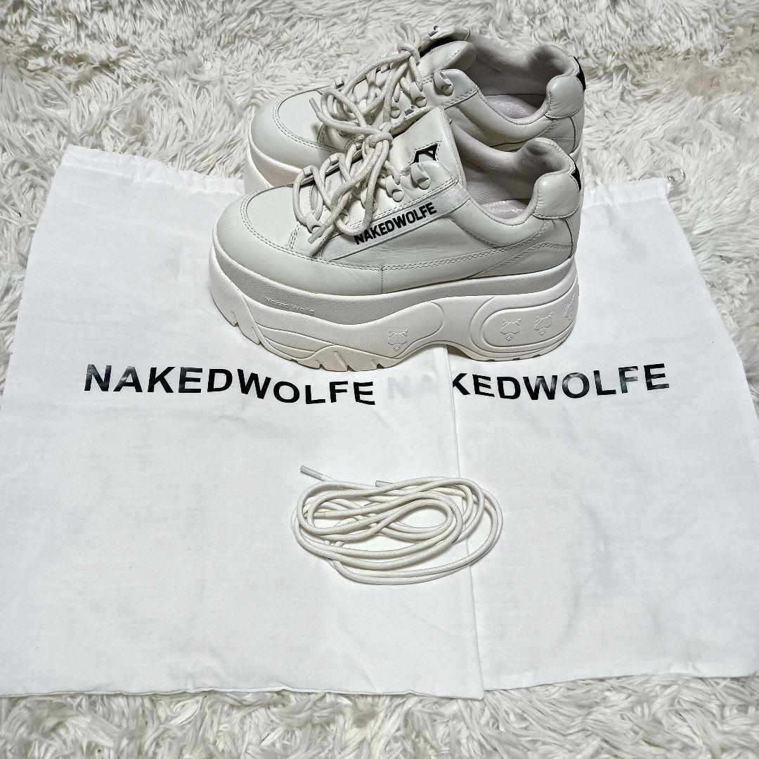 Naked Wolfe　ホワイトプラットフォームスニーカー　厚底　保存袋付　37