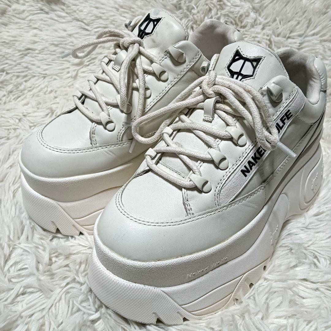 Naked Wolfe　ホワイトプラットフォームスニーカー　厚底　保存袋付　37