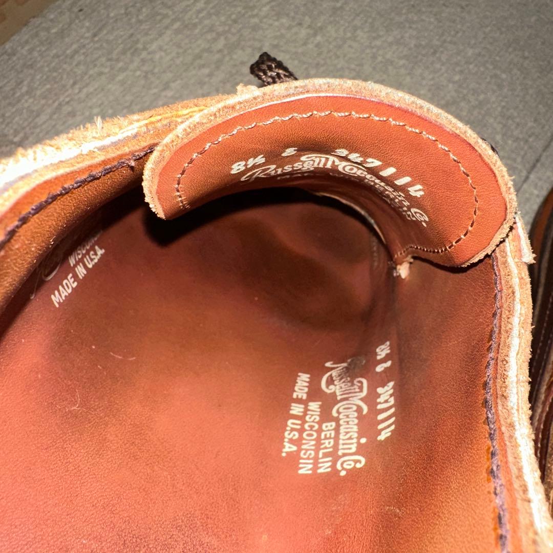 RUSSELLブラウン レザー モカシンシューズ