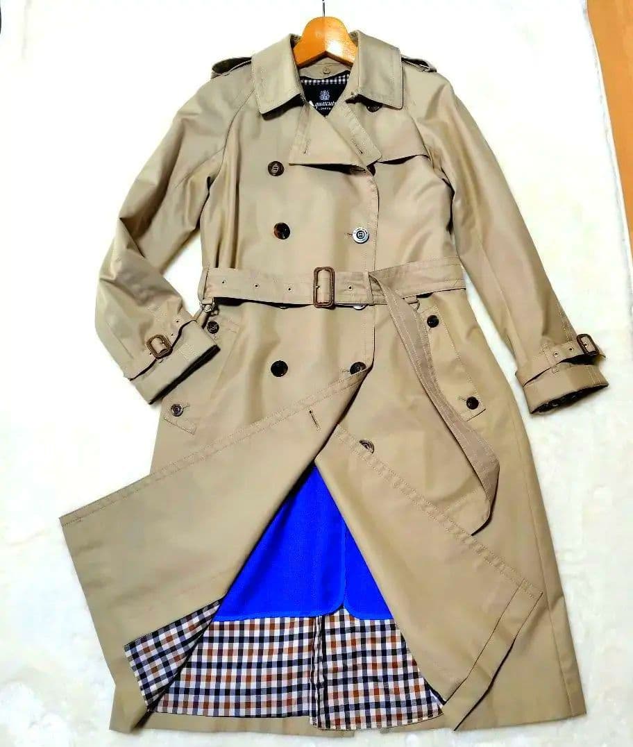 アクアスキュータム　トレンチコート　ロング丈　ブルーライナー　クラブチェック