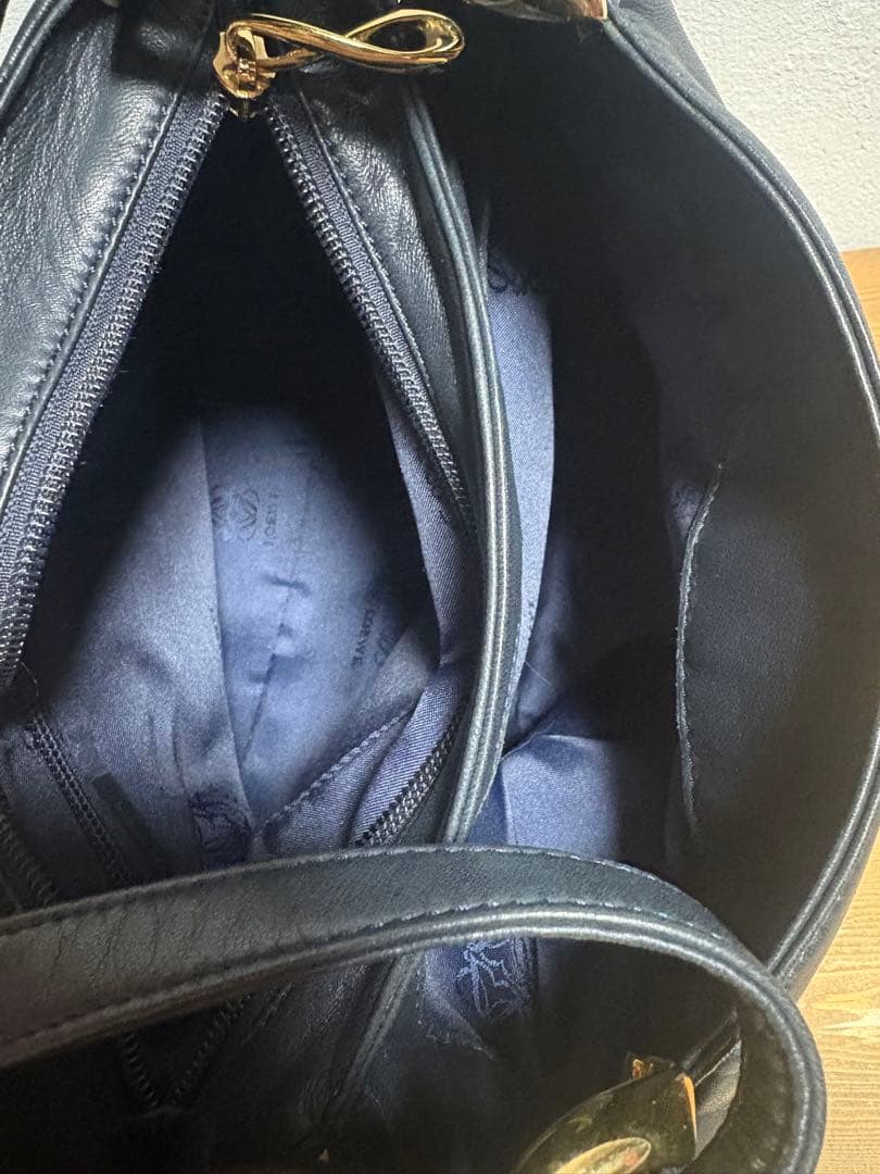 LOEWE アナグラム ショルダーバッグ ネイビー ロエベ 2way レザー