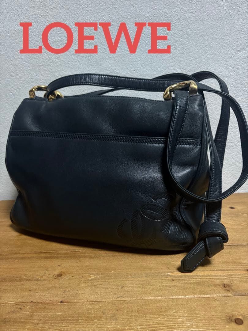 LOEWE アナグラム ショルダーバッグ ネイビー ロエベ 2way レザー