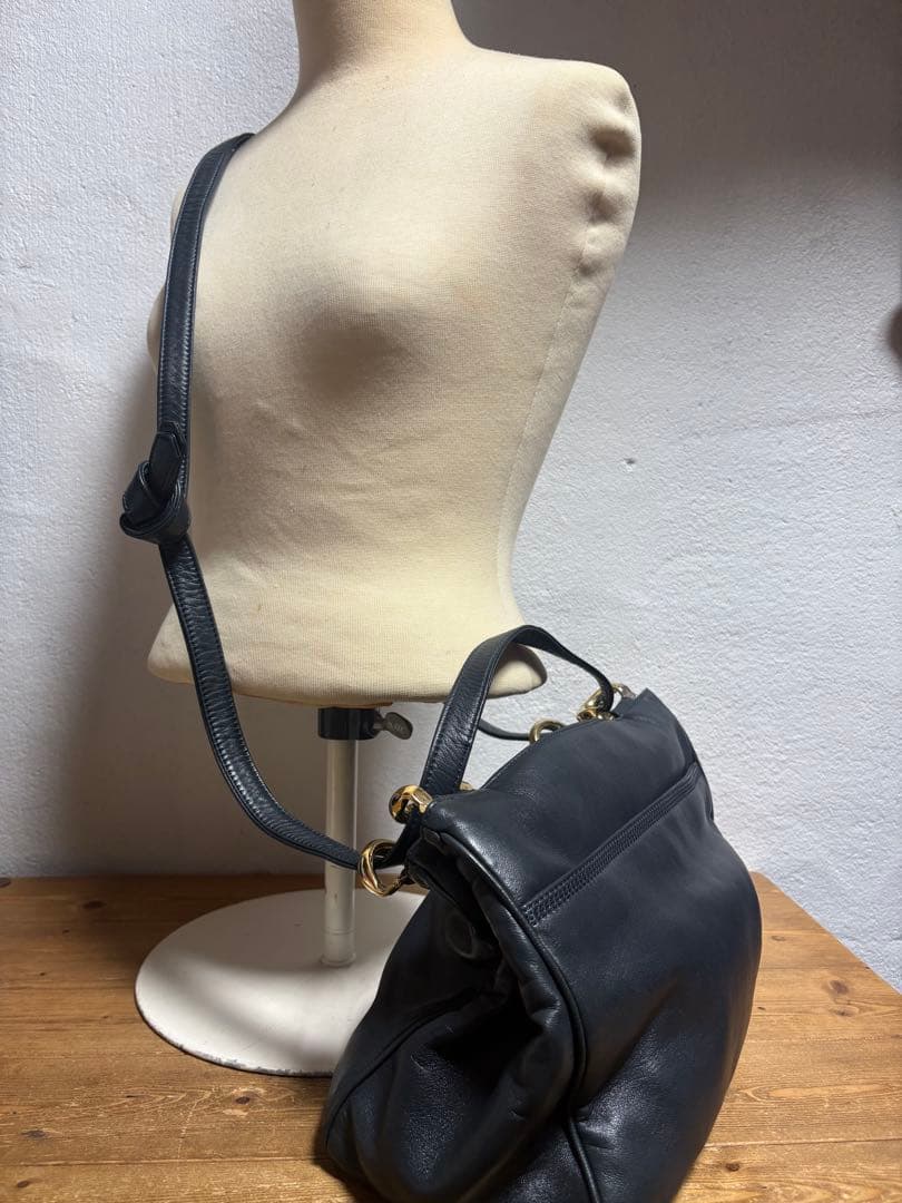 LOEWE アナグラム ショルダーバッグ ネイビー ロエベ 2way レザー