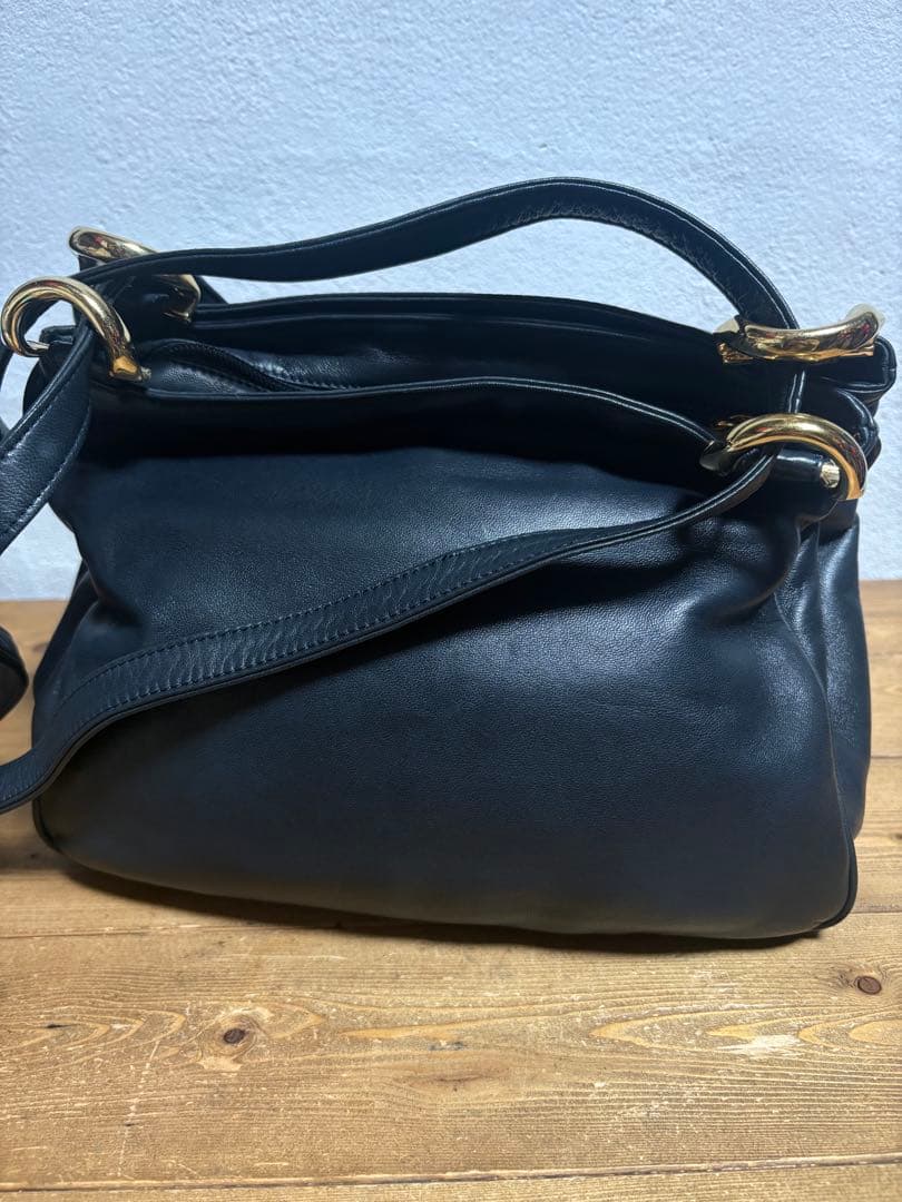LOEWE アナグラム ショルダーバッグ ネイビー ロエベ 2way レザー