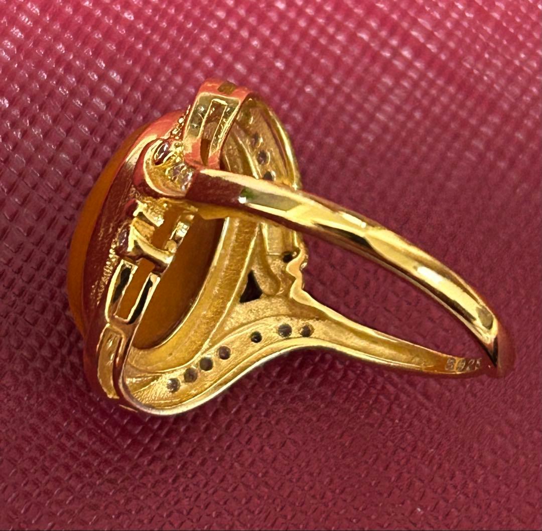 ◇天然琥珀 シルバー925メッキ金嵌め インレイ 3点セット【箱、鑑定書 付】