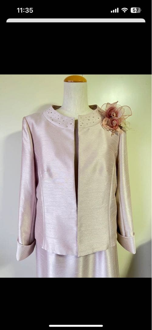 極美品　GENIE SOIR高級シャンタン生地ワンピース アンサブル15号