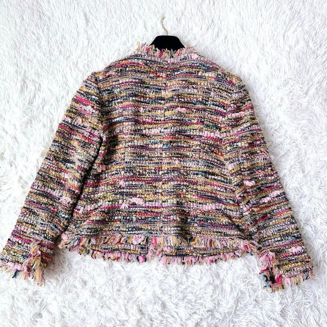 美品✨ダーマコレクション　ノーカラーツイードジャケット　ミックスカラー　ラメ入り