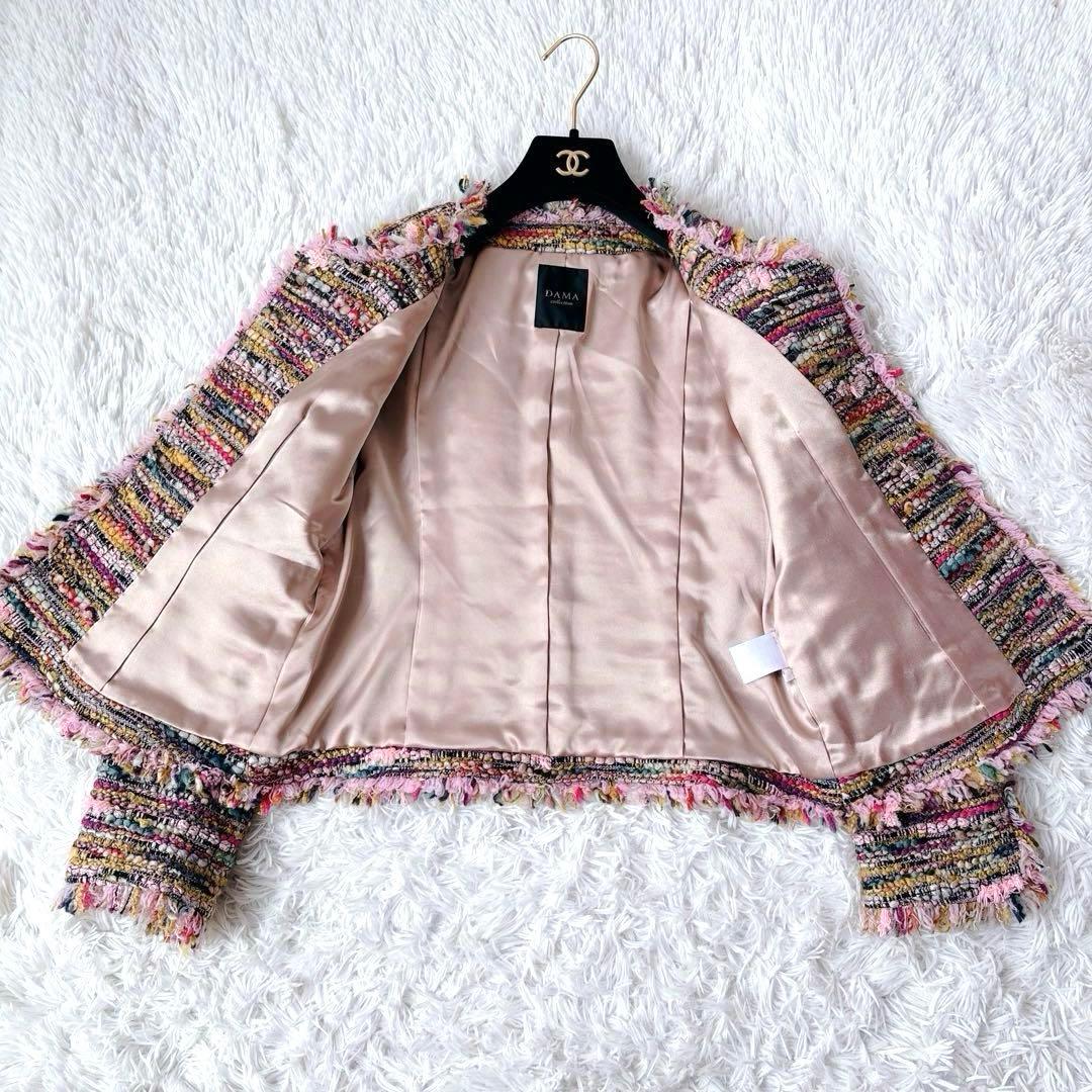 美品✨ダーマコレクション　ノーカラーツイードジャケット　ミックスカラー　ラメ入り