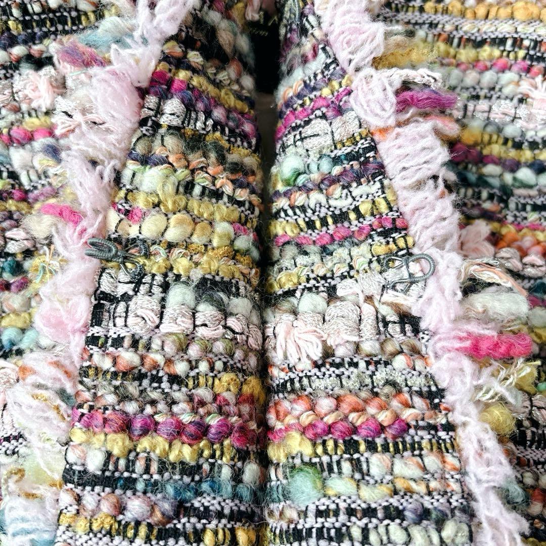 美品✨ダーマコレクション　ノーカラーツイードジャケット　ミックスカラー　ラメ入り