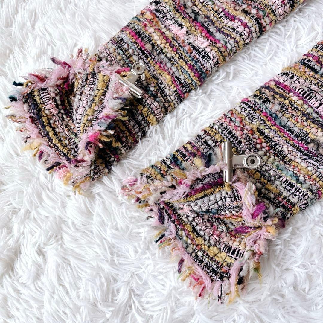 美品✨ダーマコレクション　ノーカラーツイードジャケット　ミックスカラー　ラメ入り