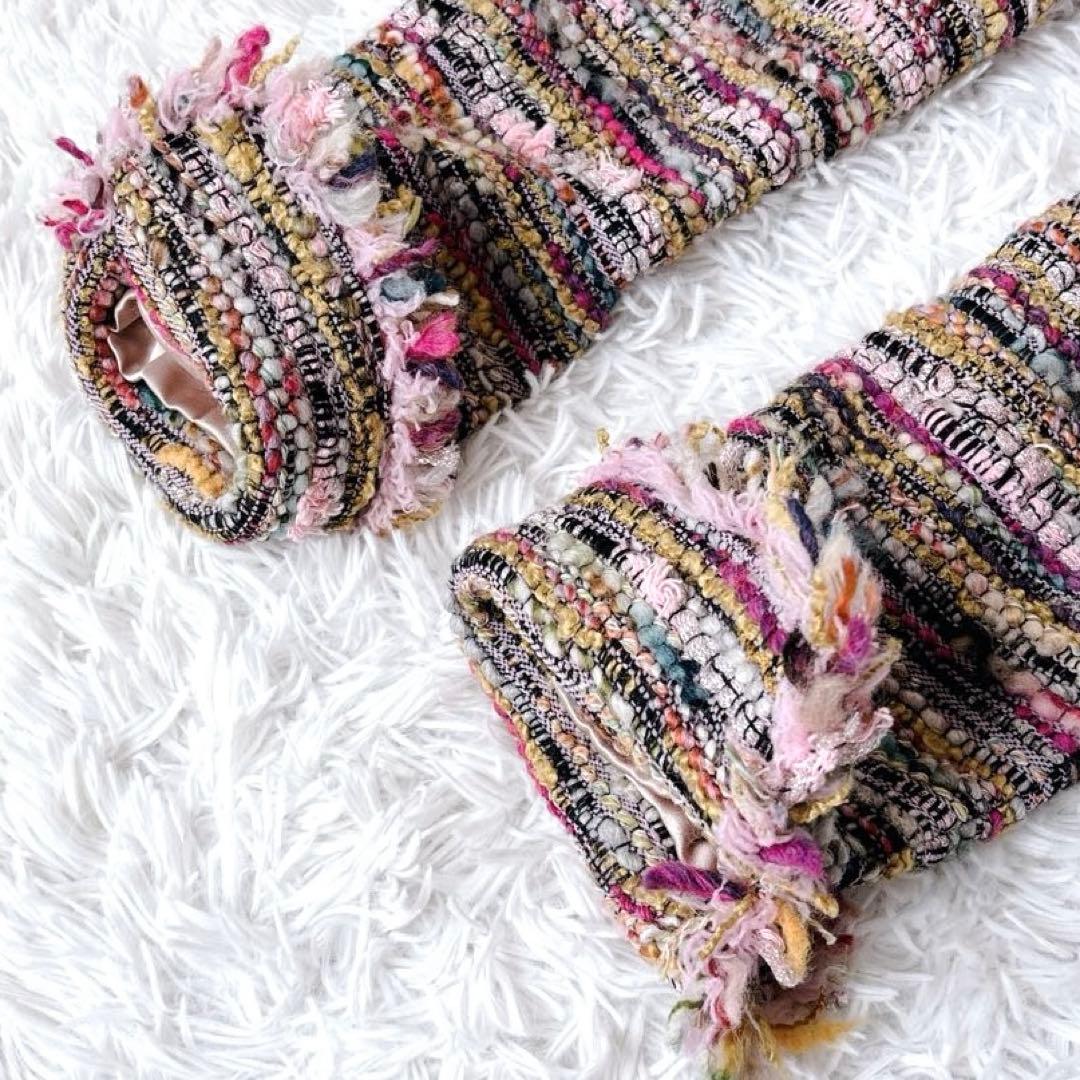 美品✨ダーマコレクション　ノーカラーツイードジャケット　ミックスカラー　ラメ入り