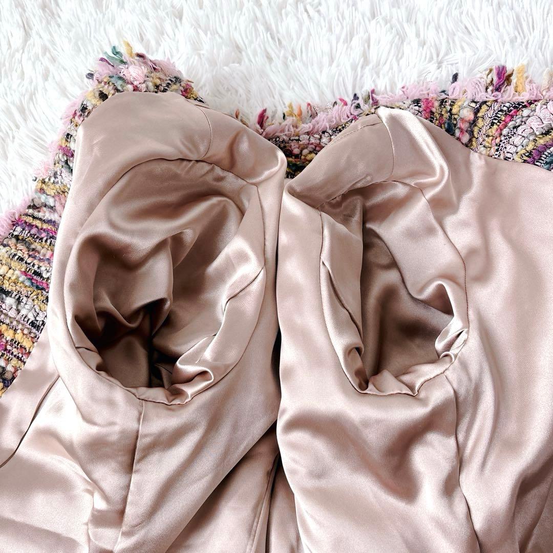 美品✨ダーマコレクション　ノーカラーツイードジャケット　ミックスカラー　ラメ入り