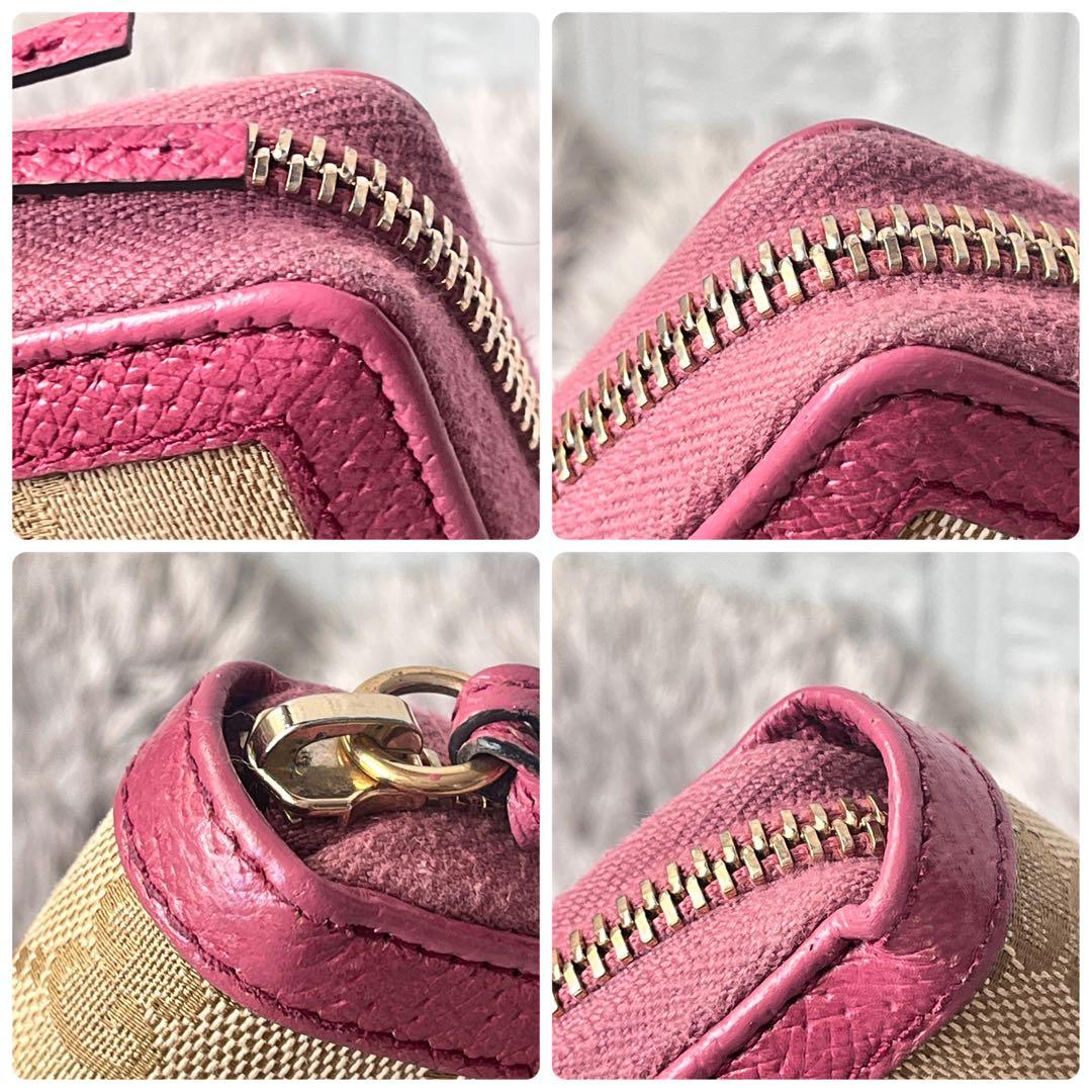 良品✨GUCCI ラウンドジップ　GGキャンバス ラパープル　長財布　ロゴ金具