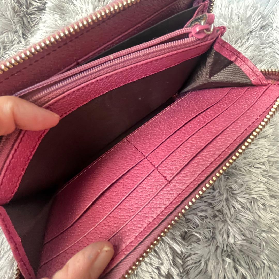 良品✨GUCCI ラウンドジップ　GGキャンバス ラパープル　長財布　ロゴ金具