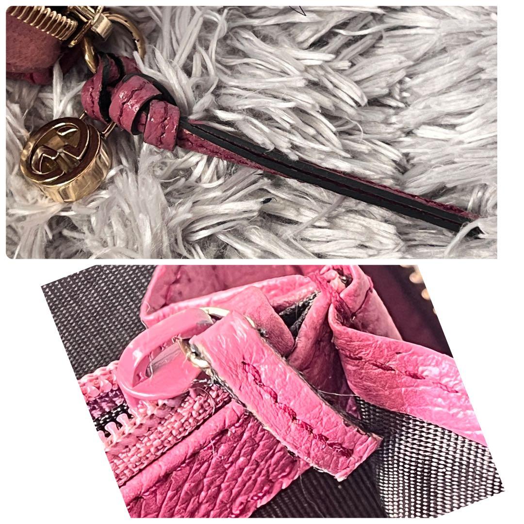 良品✨GUCCI ラウンドジップ　GGキャンバス ラパープル　長財布　ロゴ金具