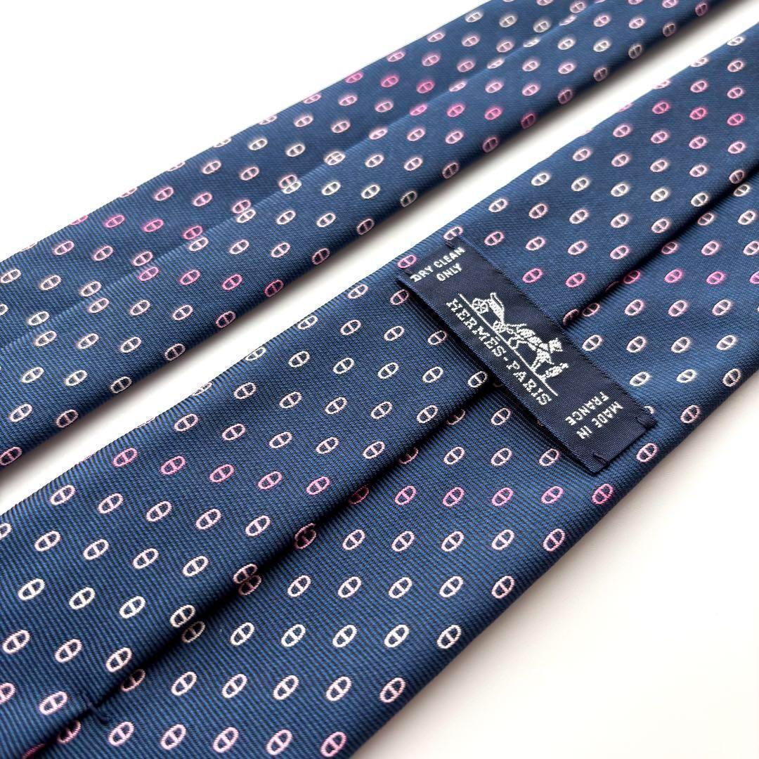 ꧁新品未使用꧂ エルメス ネクタイ ナロータイ マイヨン H柄 ネイビー マリン