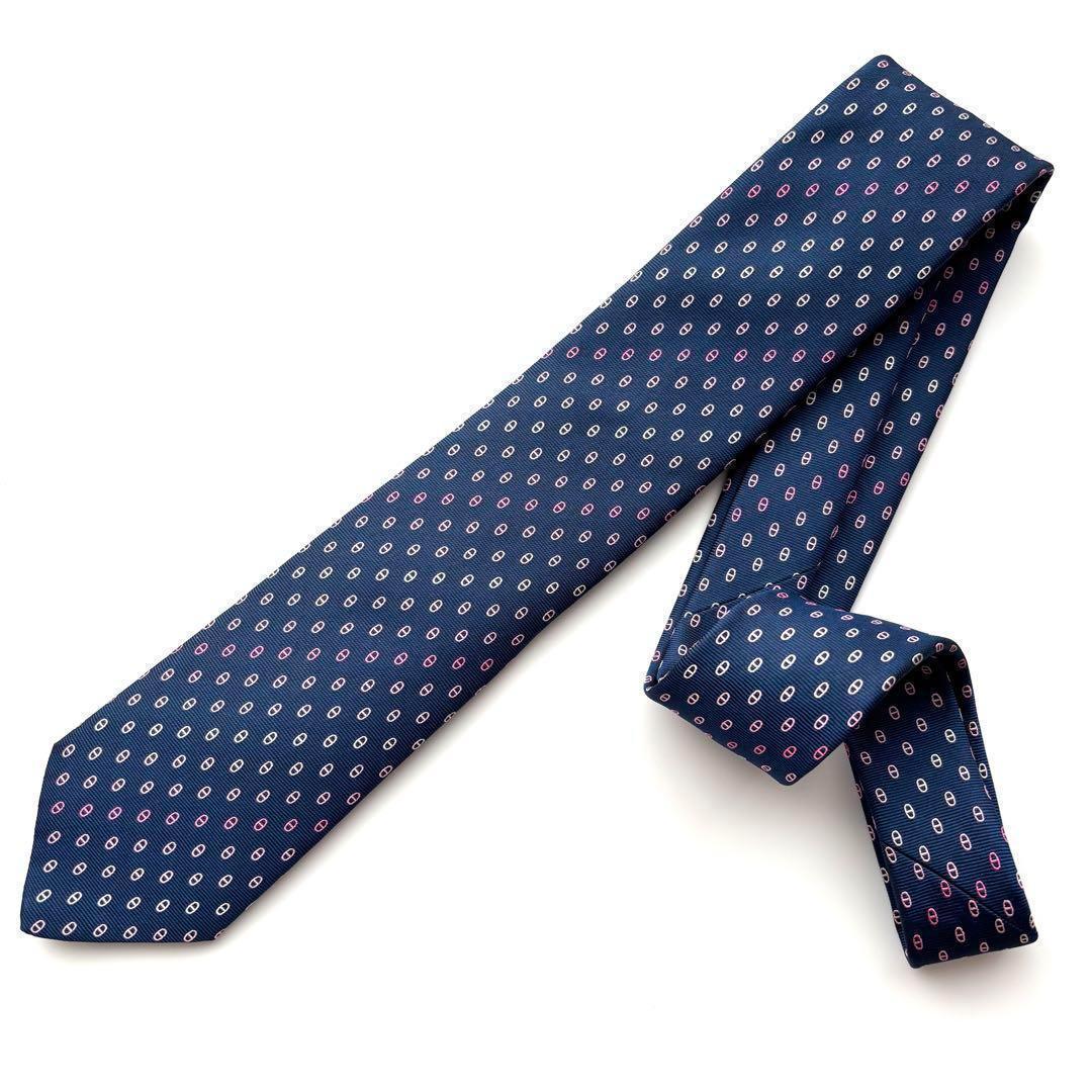 ꧁新品未使用꧂ エルメス ネクタイ ナロータイ マイヨン H柄 ネイビー マリン