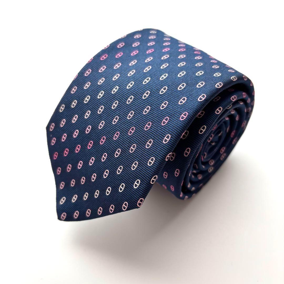 ꧁新品未使用꧂ エルメス ネクタイ ナロータイ マイヨン H柄 ネイビー マリン