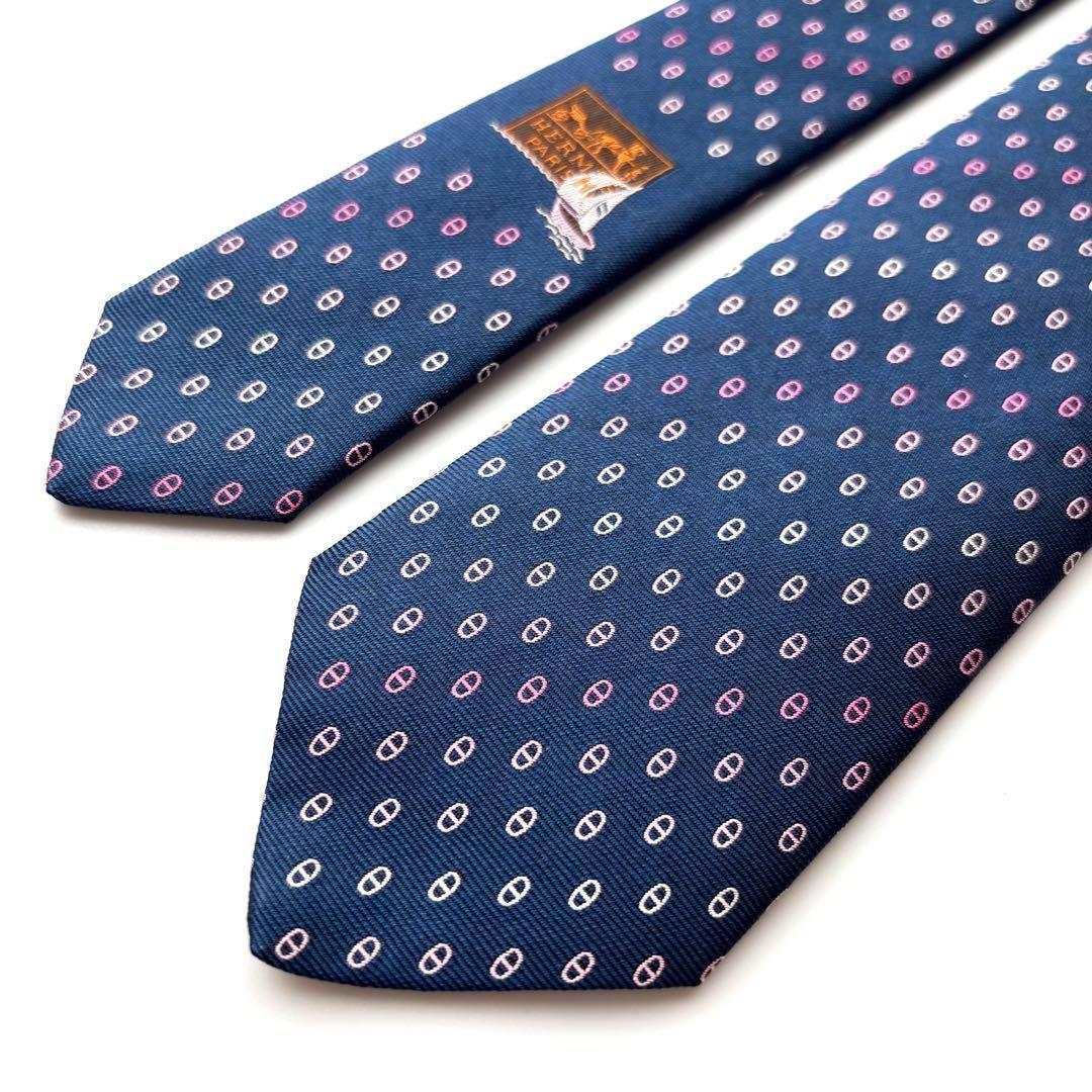 ꧁新品未使用꧂ エルメス ネクタイ ナロータイ マイヨン H柄 ネイビー マリン