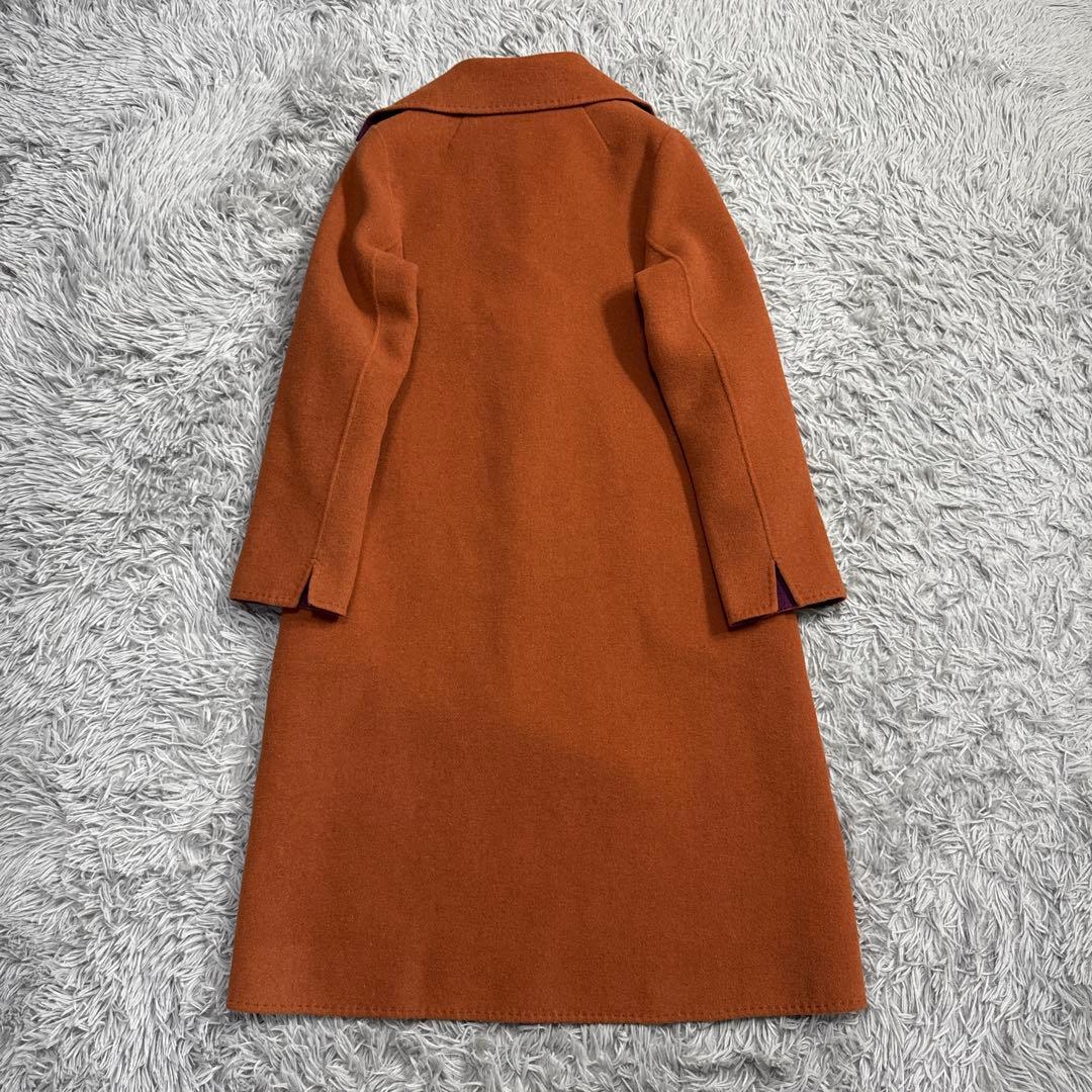 美品✨シビラ バイカラーロングコート ウール オレンジ×パープル M ゆったり