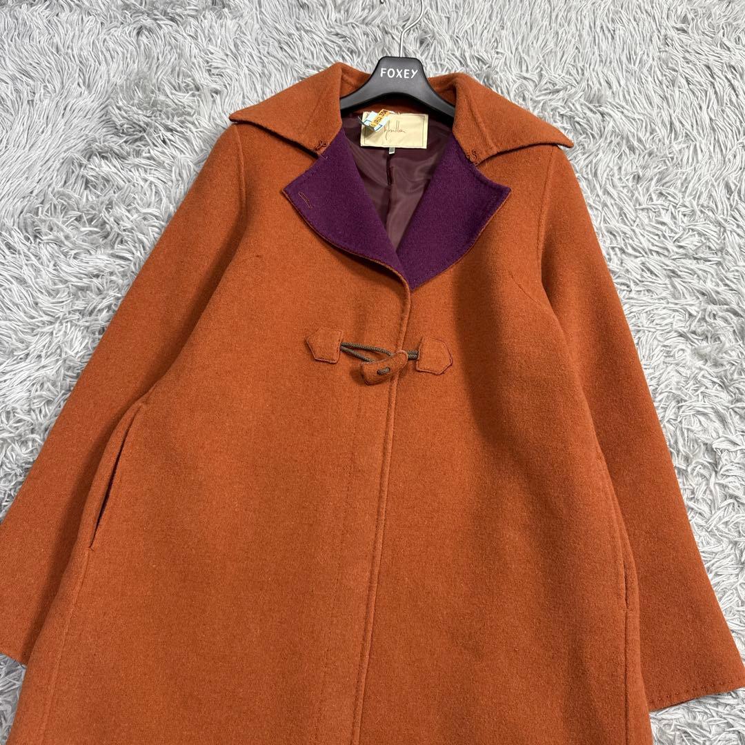 美品✨シビラ バイカラーロングコート ウール オレンジ×パープル M ゆったり