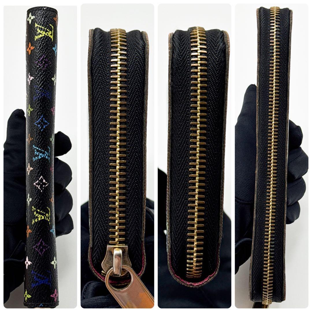 ルイヴィトン モノグラム ジッピーウォレット マルチカラー 財布 ピンク 黒