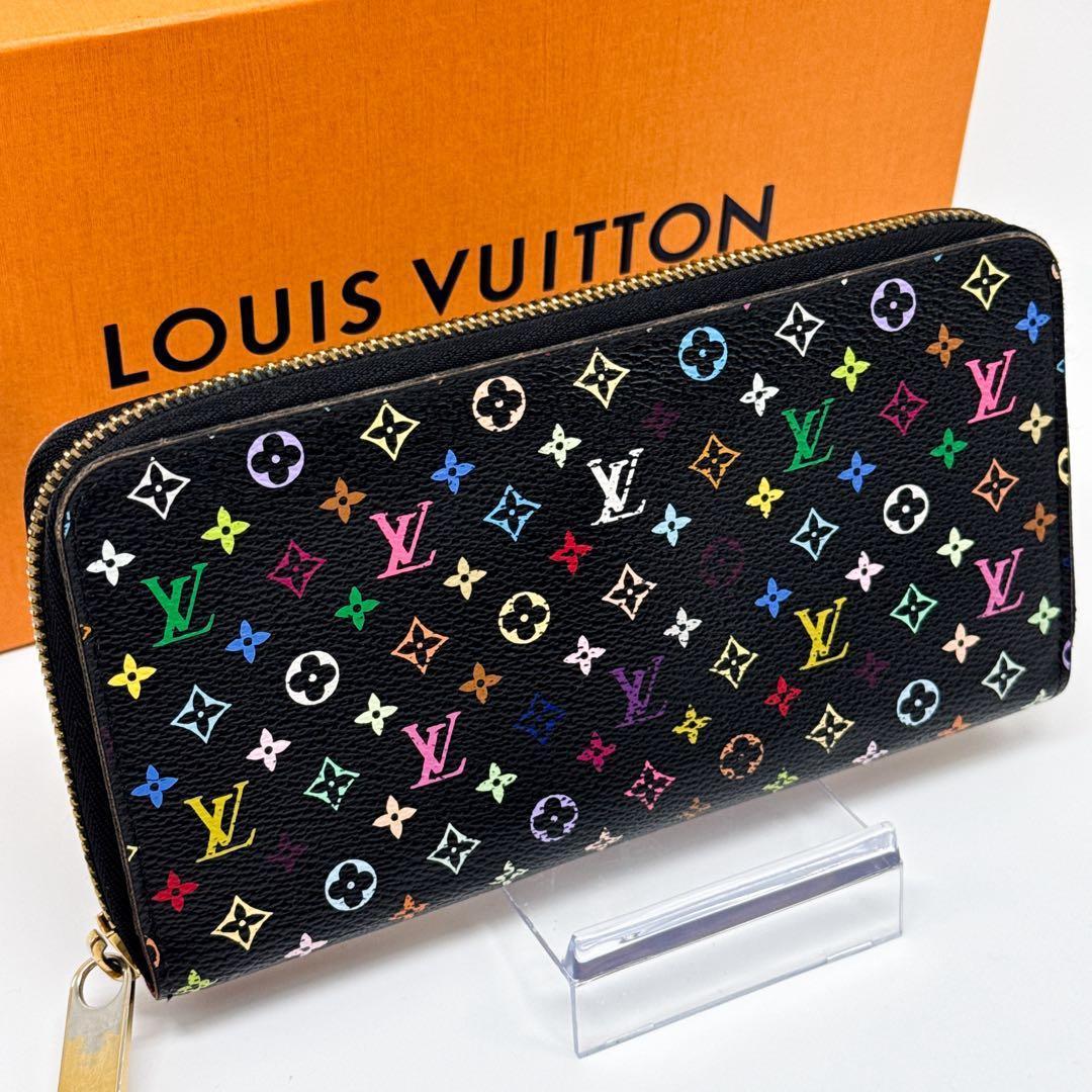 ルイヴィトン モノグラム ジッピーウォレット マルチカラー 財布 ピンク 黒