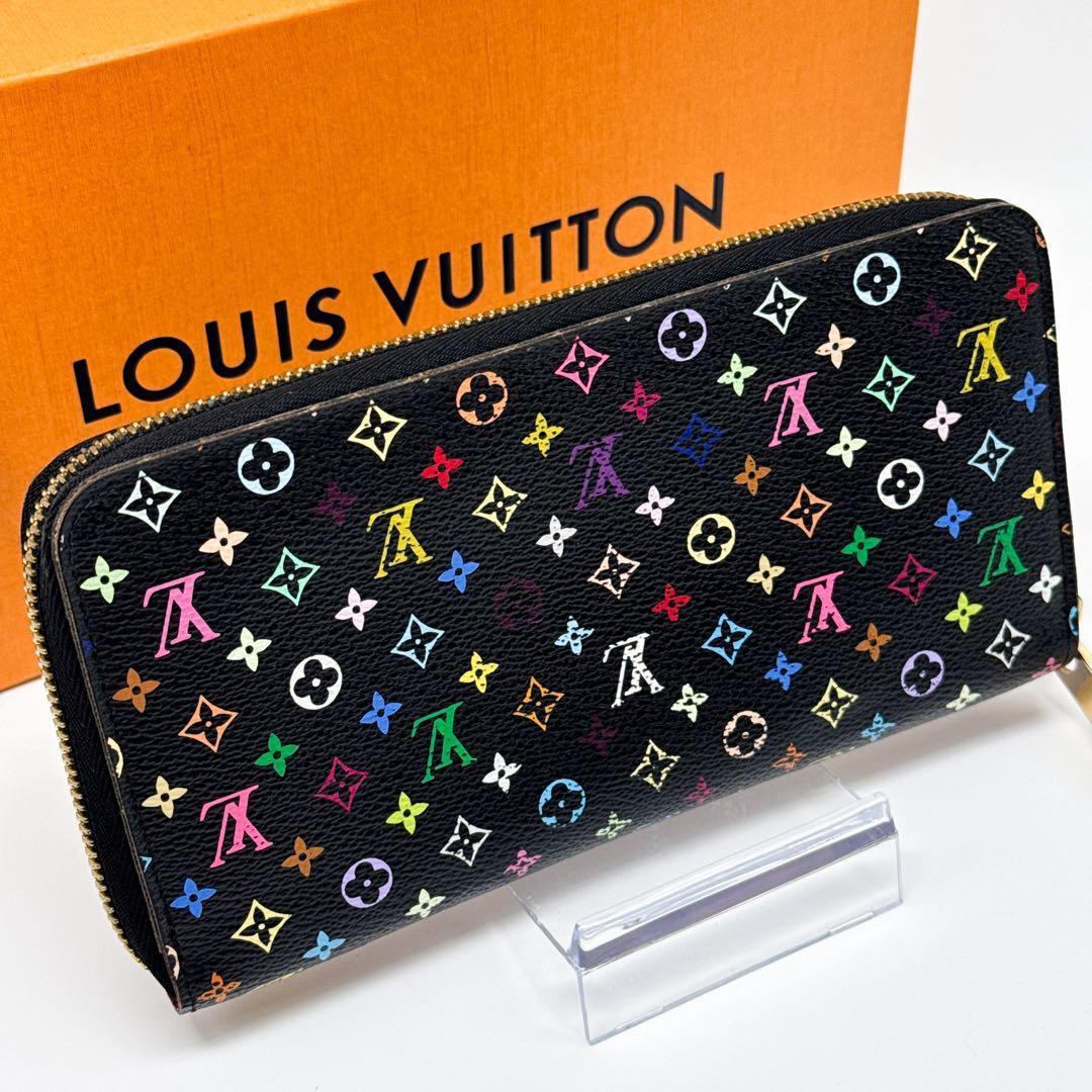 ルイヴィトン モノグラム ジッピーウォレット マルチカラー 財布 ピンク 黒