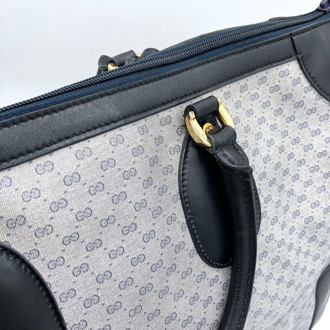 【GUCCI】ボストンバッグ　マイクロGG PVC ネイビー　グレー