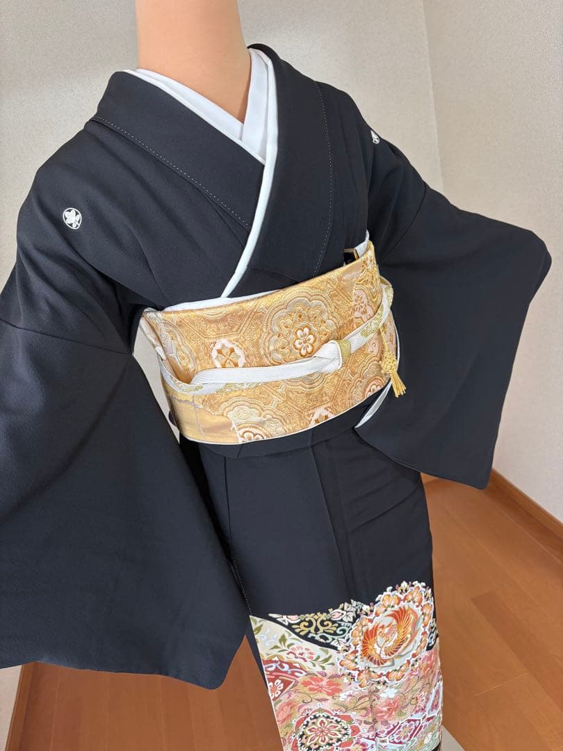 専用商品　6点フルセット　作家物正絹黒留袖　袋帯　帯揚げ　帯締め　末広　長襦袢