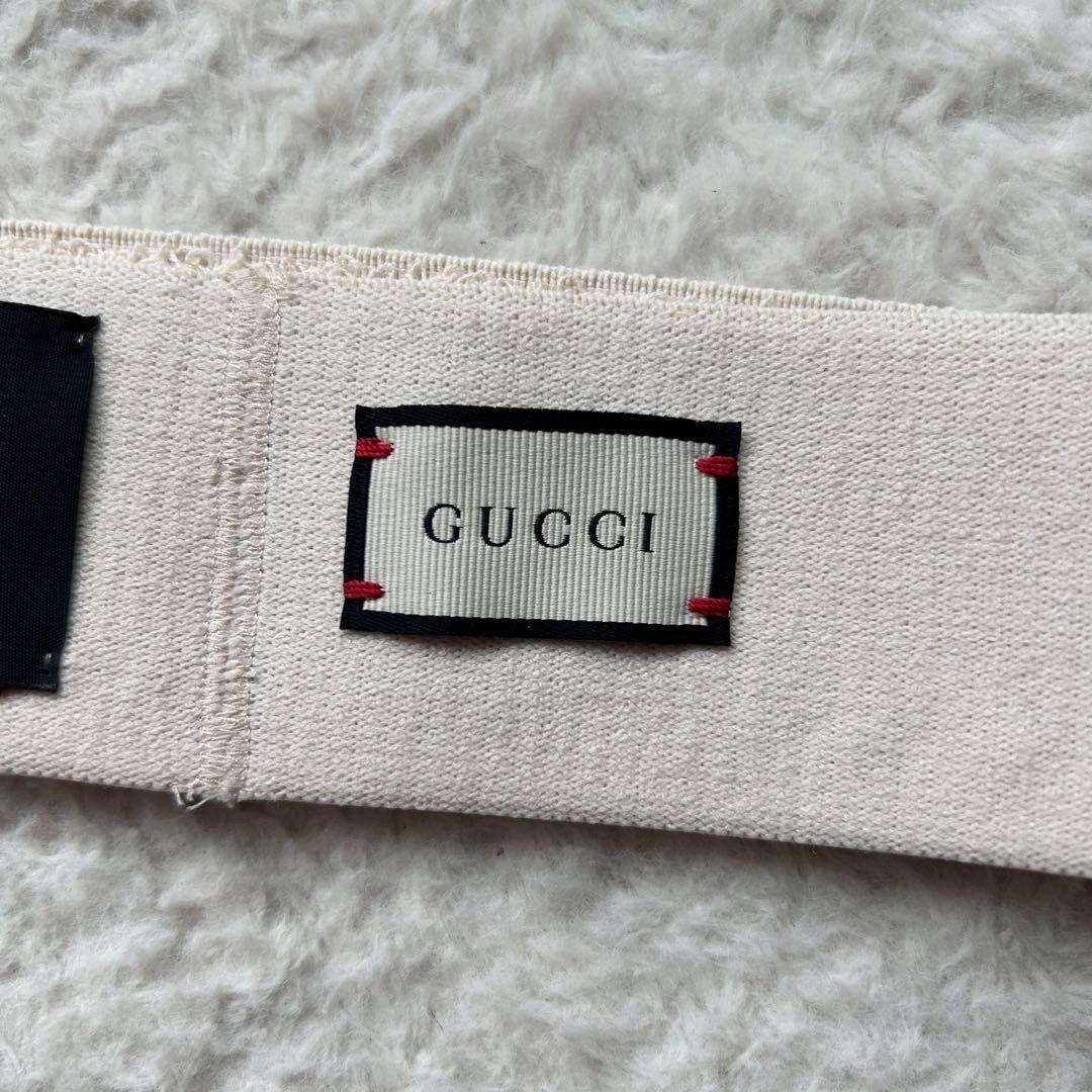 【美品】グッチ エラスティック ヘアバンド ロゴ アイボリー ユニセックス 現行
