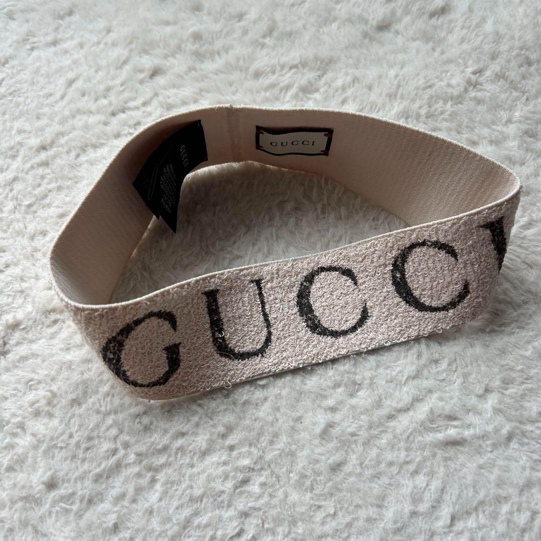 【美品】グッチ エラスティック ヘアバンド ロゴ アイボリー ユニセックス 現行