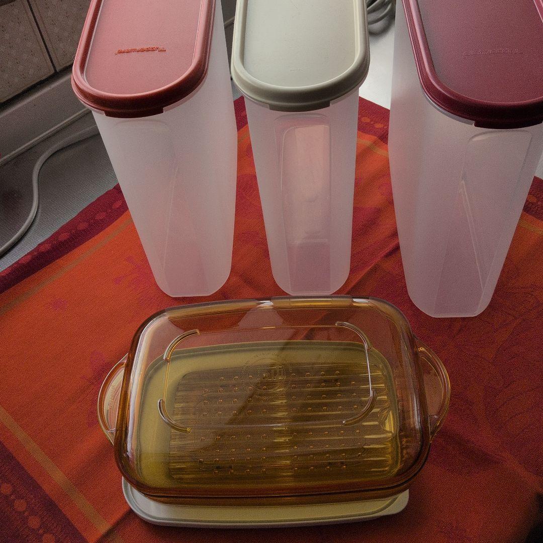 スーパーオーバル海苔全形保存容器３個.ウェーブ角型大レンジ専用容器