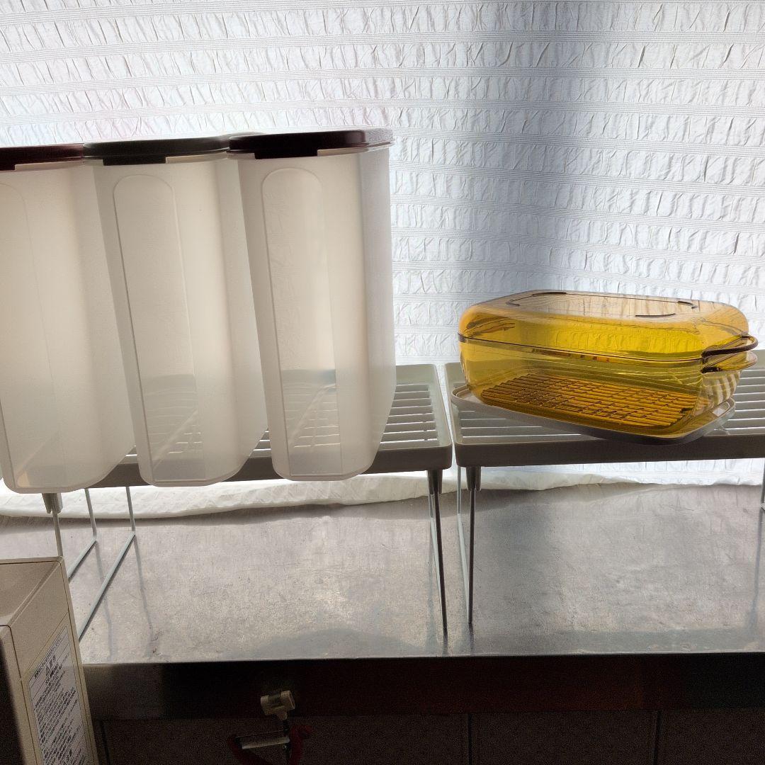 スーパーオーバル海苔全形保存容器３個.ウェーブ角型大レンジ専用容器