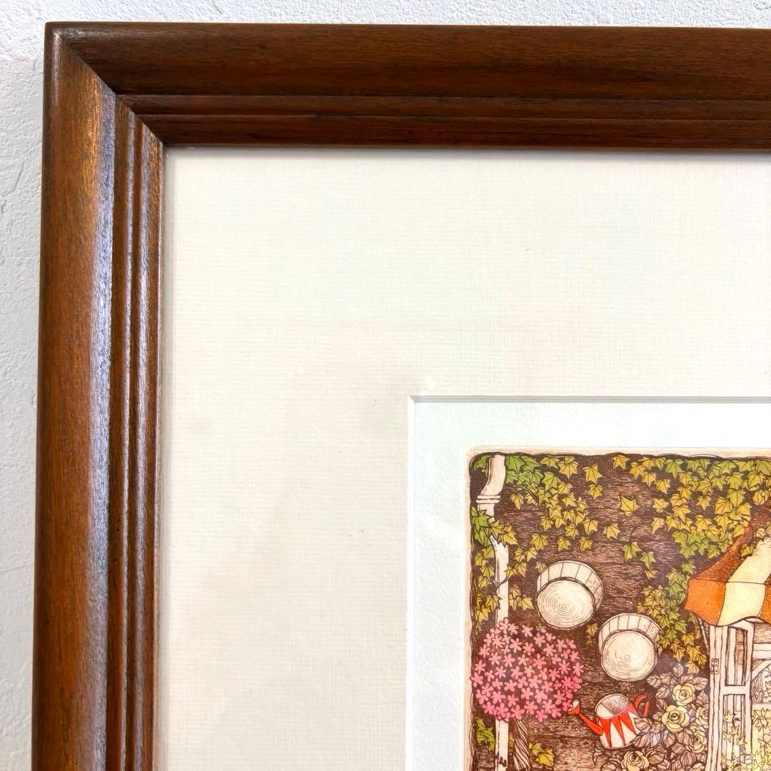 上砂理佳 開かれた大きな窓 エッチング サイン 犬 版画 絵画 インテリア