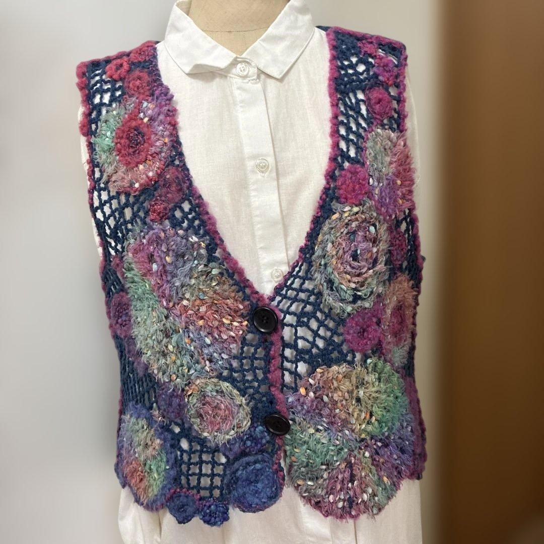 M＆kyoko 多色花柄モチーフニットベスト（美品）