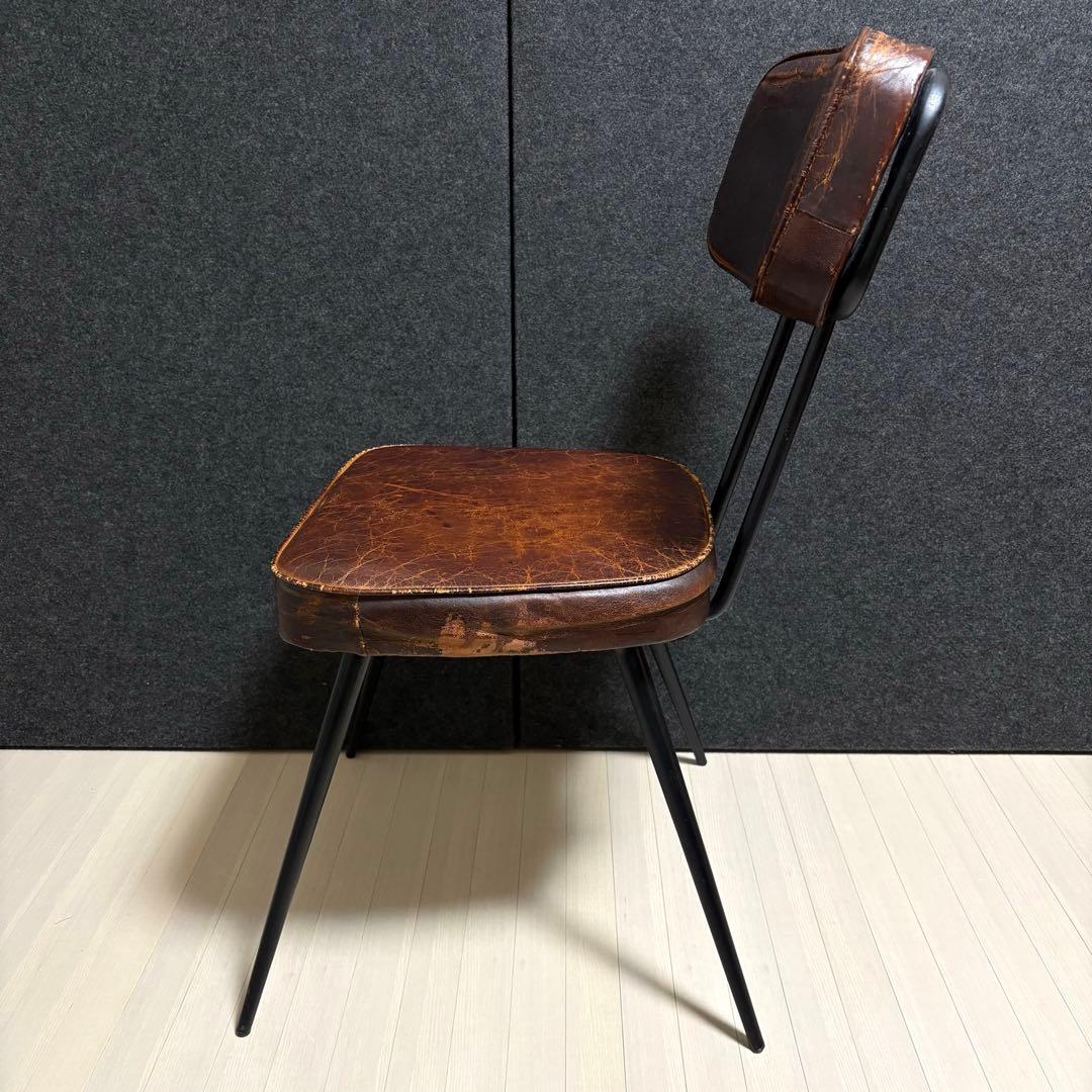 ヴィンテージ　革　レザー　ダイニングチェア　アイアン　スツール　本革　椅子