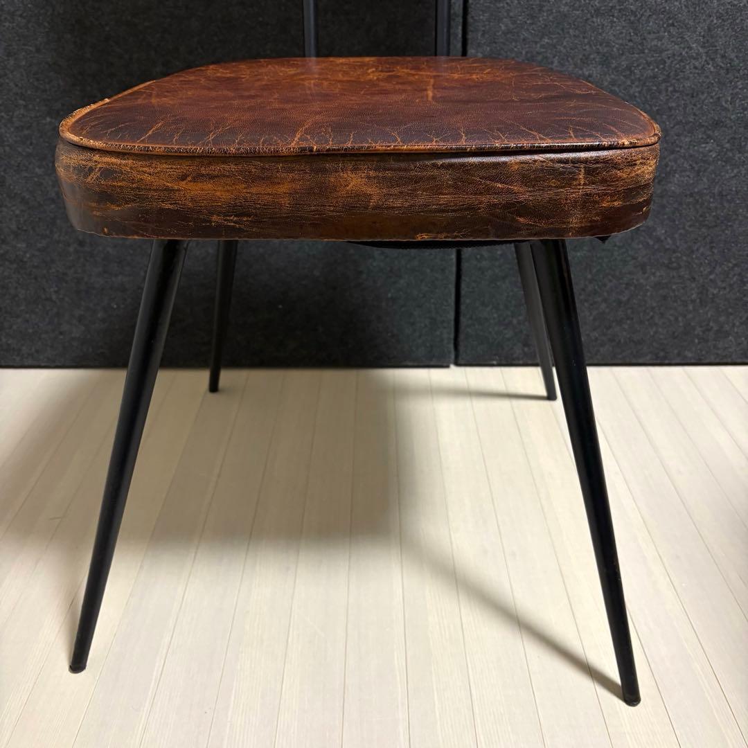 ヴィンテージ　革　レザー　ダイニングチェア　アイアン　スツール　本革　椅子