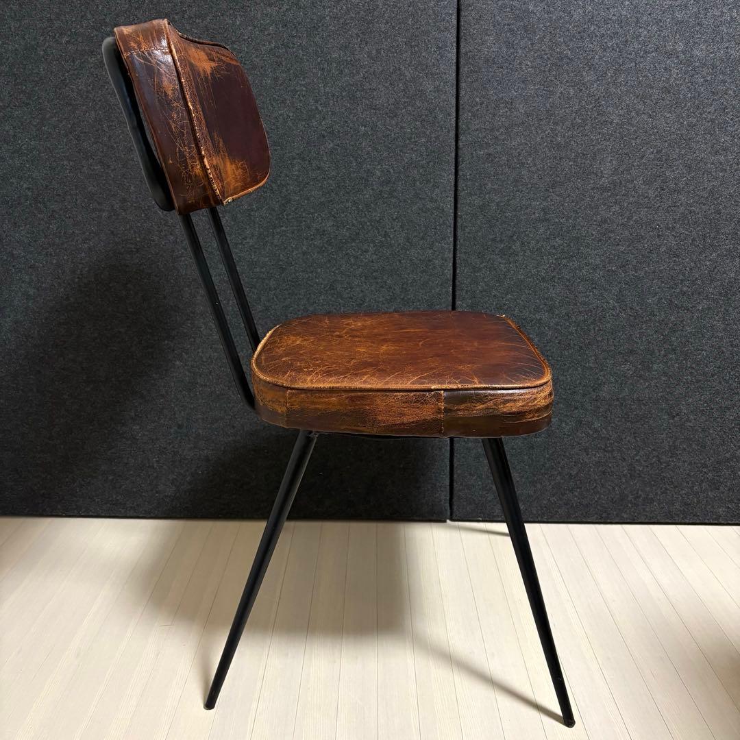 ヴィンテージ　革　レザー　ダイニングチェア　アイアン　スツール　本革　椅子