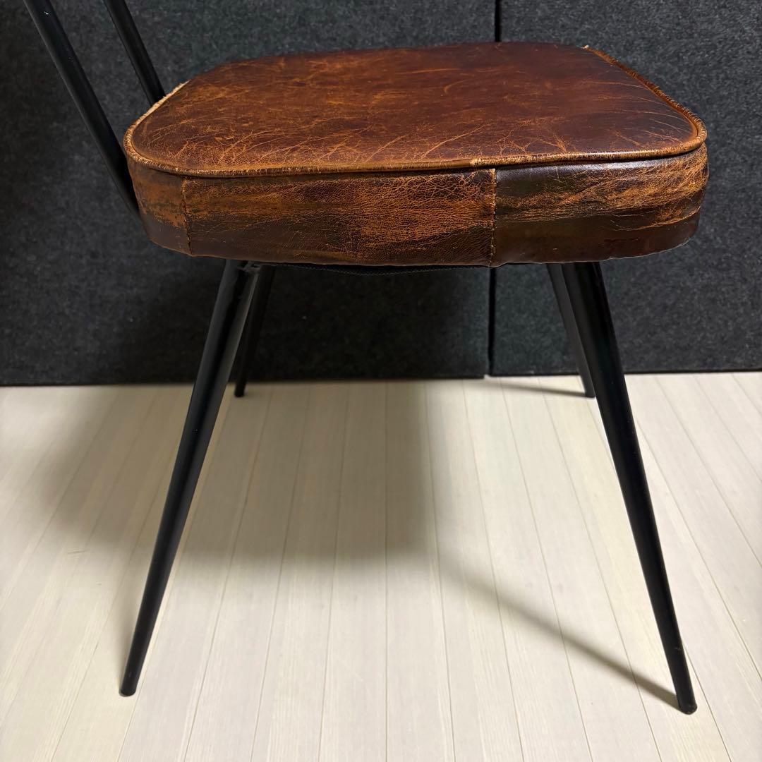 ヴィンテージ　革　レザー　ダイニングチェア　アイアン　スツール　本革　椅子