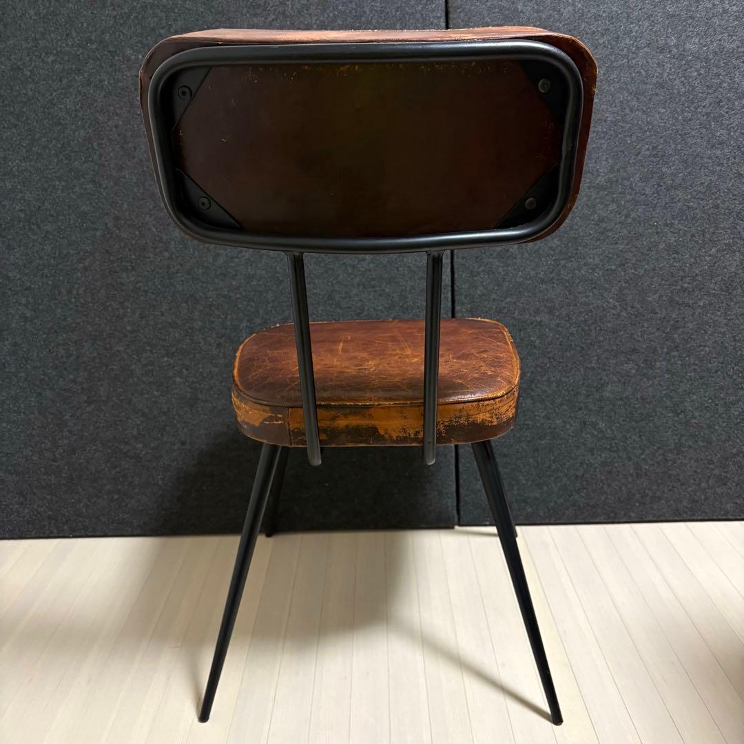 ヴィンテージ　革　レザー　ダイニングチェア　アイアン　スツール　本革　椅子