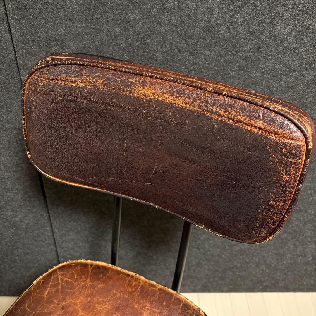 ヴィンテージ　革　レザー　ダイニングチェア　アイアン　スツール　本革　椅子