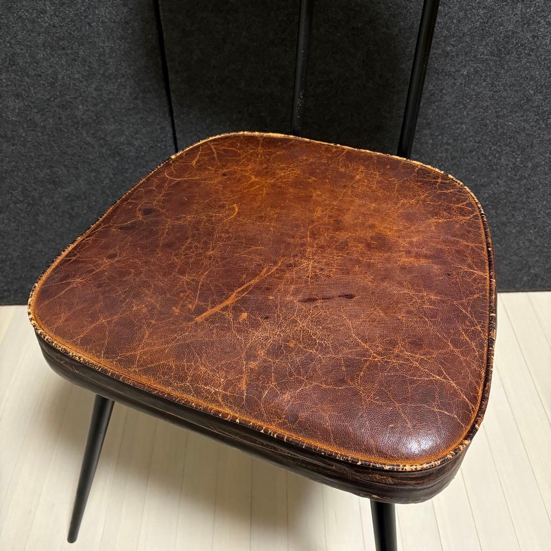 ヴィンテージ　革　レザー　ダイニングチェア　アイアン　スツール　本革　椅子